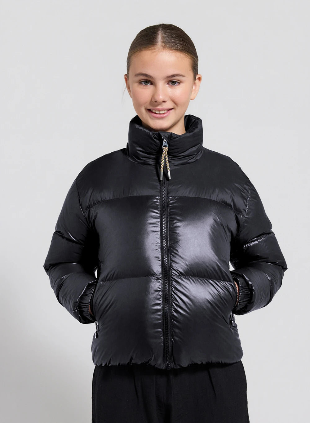 Shiny down jacket for girls Pyrenex Goldin black