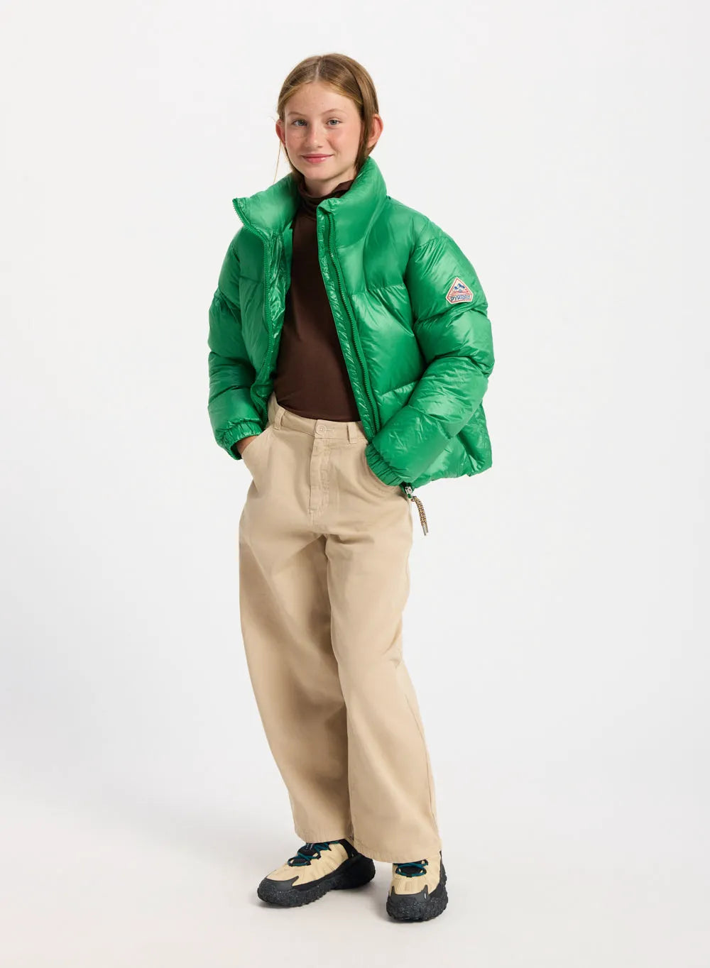 Shiny down jacket for girls Pyrenex Goldin green