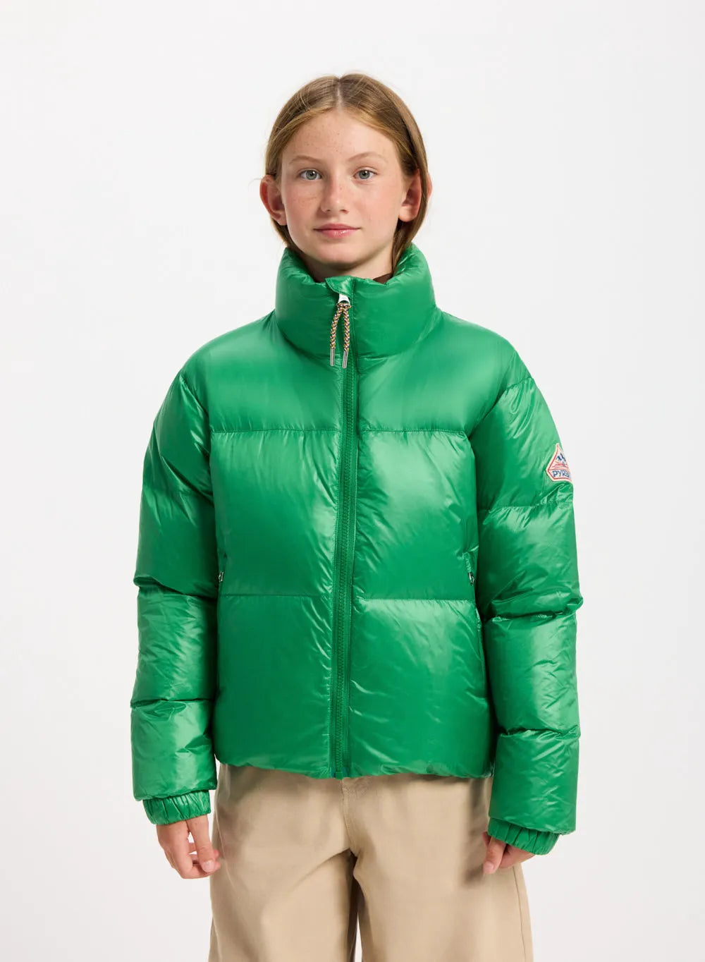 Shiny down jacket for girls Pyrenex Goldin green