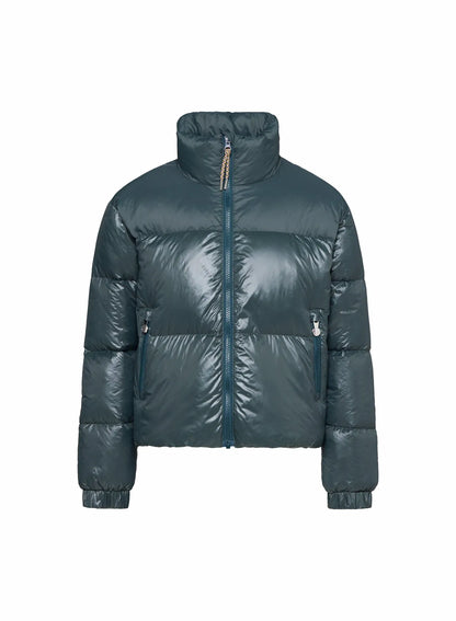 Glossy girls' down jacket Pyrenex Goldin dark green