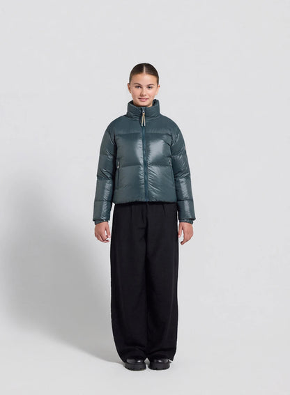 Glossy girls' down jacket Pyrenex Goldin dark green