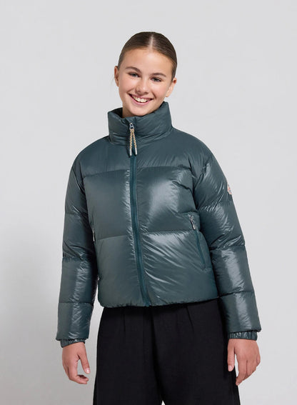 Glossy girls' down jacket Pyrenex Goldin dark green