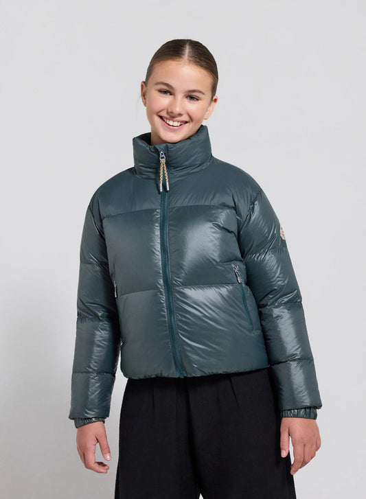 Glossy girls' down jacket Pyrenex Goldin dark green