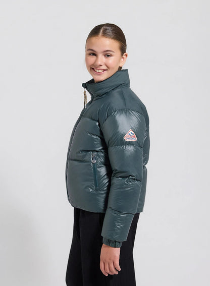 Glossy girls' down jacket Pyrenex Goldin dark green
