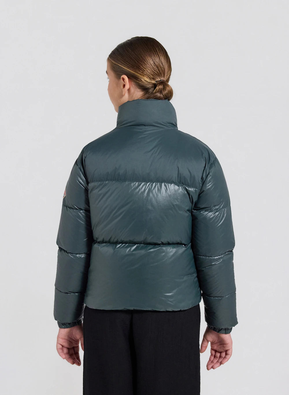 Glossy girls' down jacket Pyrenex Goldin dark green