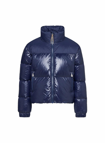 Shiny girls' down jacket Pyrenex Goldin navy blue