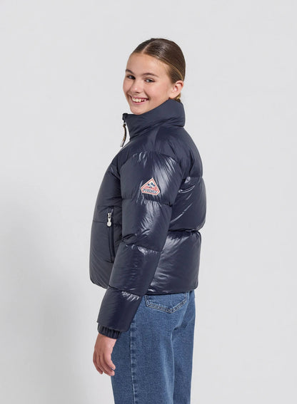 Shiny girls' down jacket Pyrenex Goldin navy blue