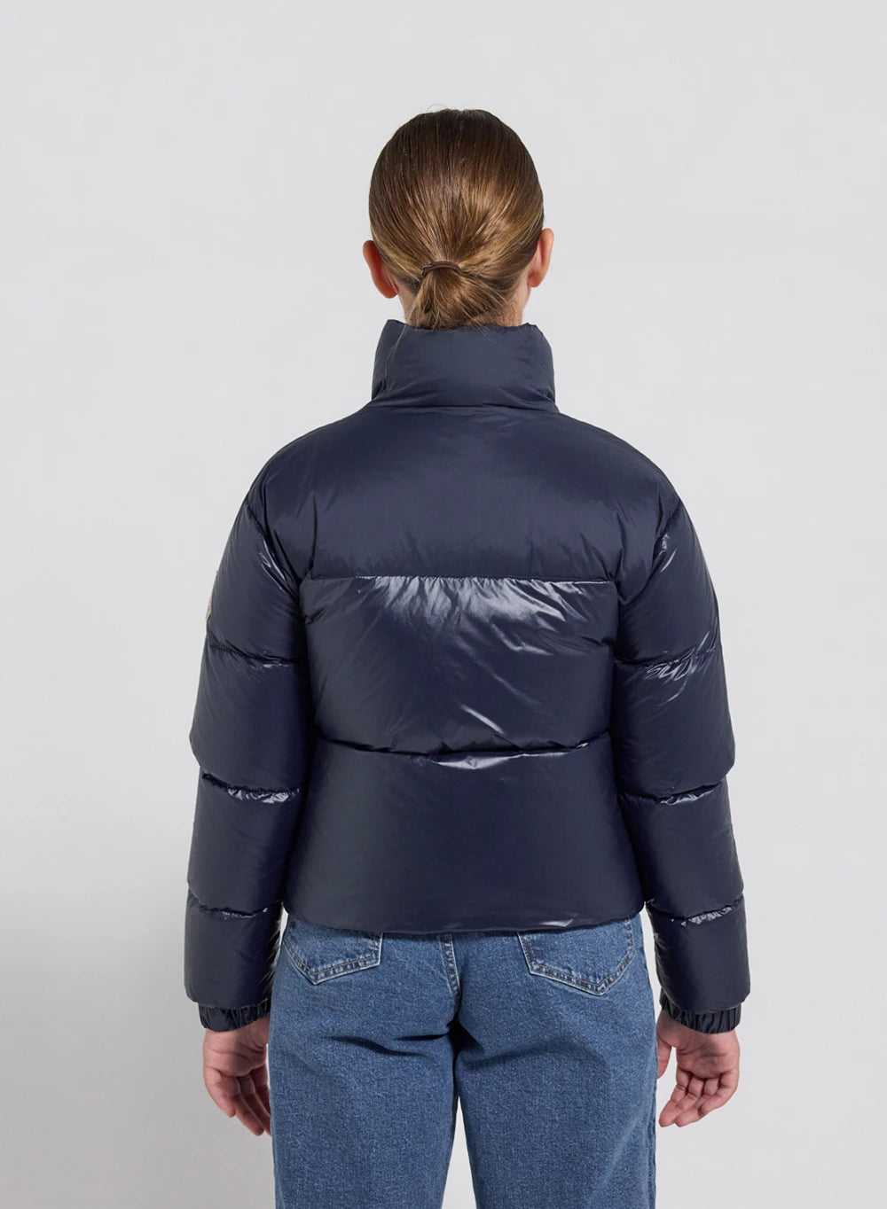 Shiny girls' down jacket Pyrenex Goldin navy blue