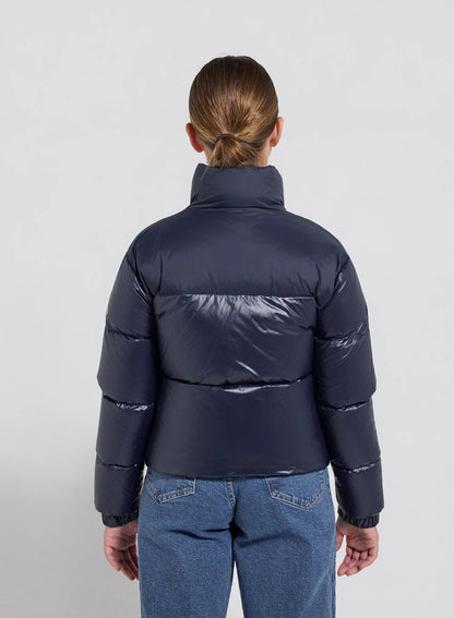 Shiny girls' down jacket Pyrenex Goldin navy blue