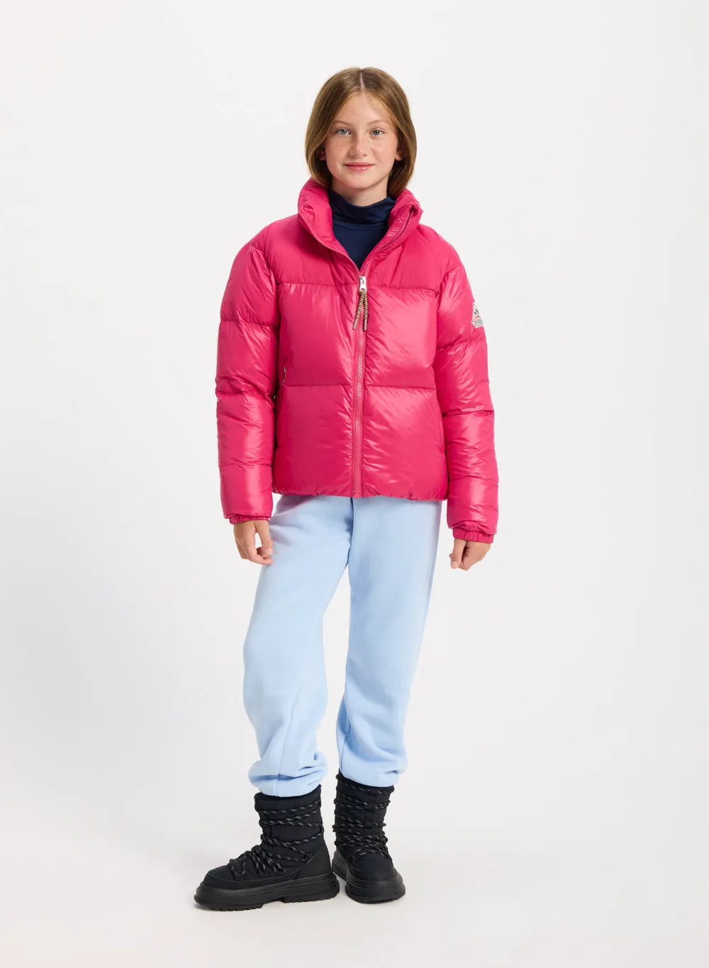 Shiny down jacket for girls Pyrenex Goldin fuchsia