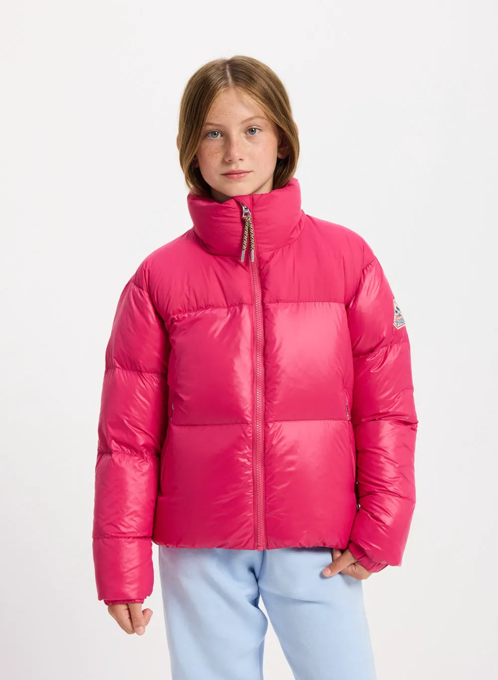 Shiny down jacket for girls Pyrenex Goldin fuchsia