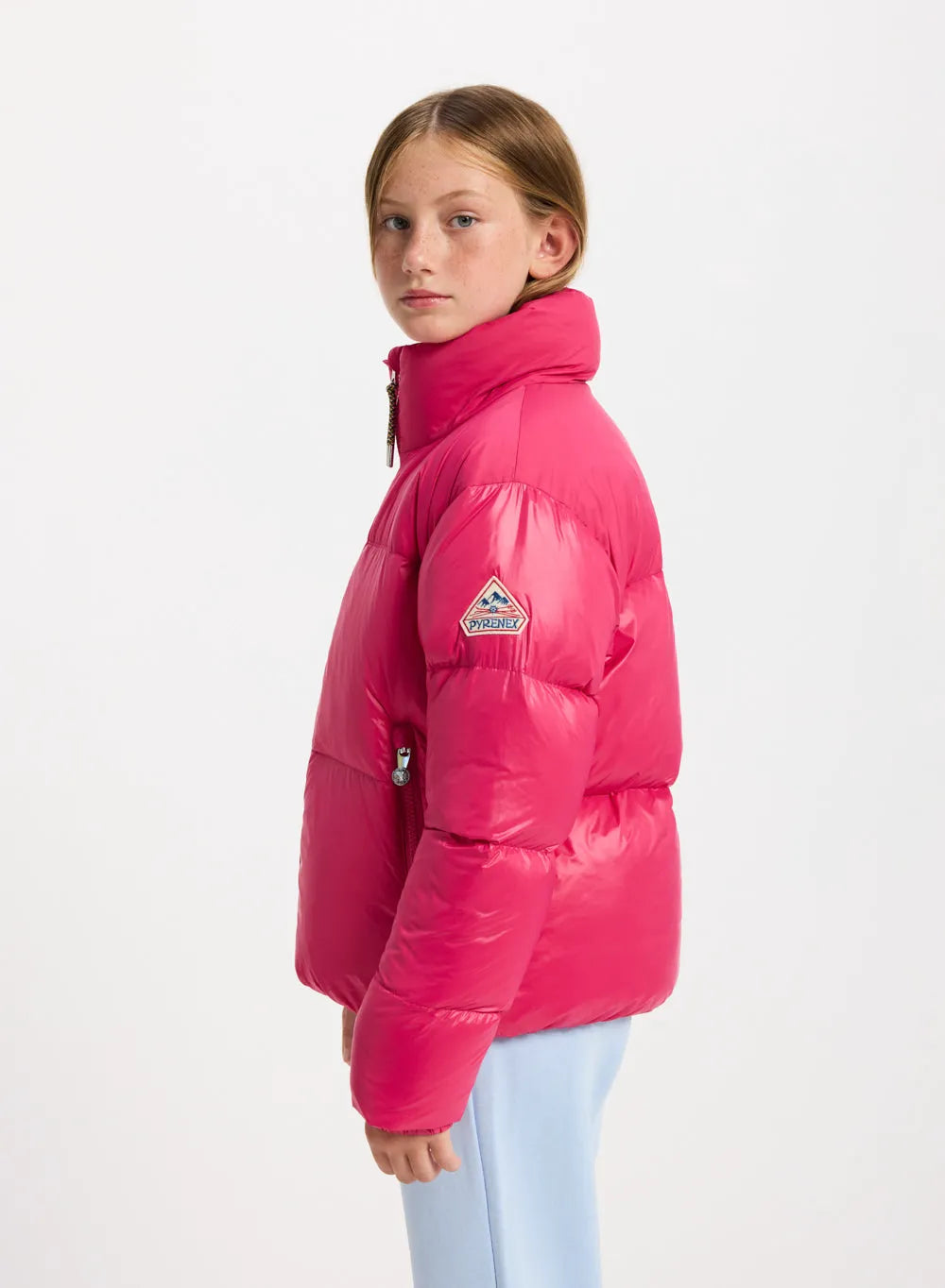 Shiny down jacket for girls Pyrenex Goldin fuchsia