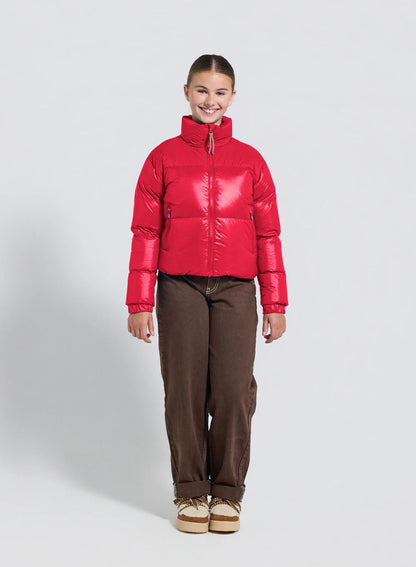 Shiny down jacket for girls Pyrenex Goldin red