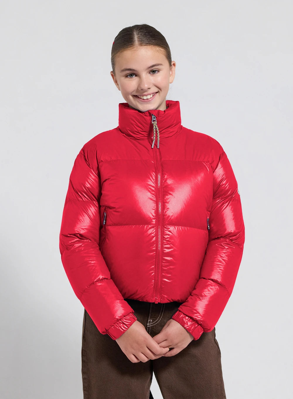 Shiny down jacket for girls Pyrenex Goldin red