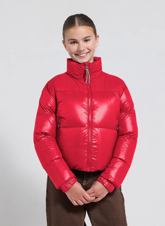 Shiny down jacket for girls Pyrenex Goldin red