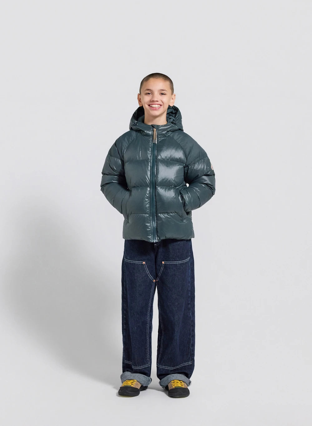 Children's hooded down jacket Pyrenex Sten dark green
