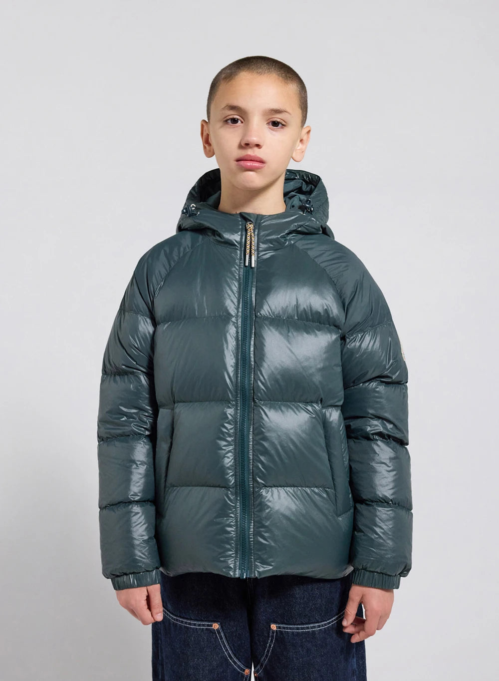 Children's hooded down jacket Pyrenex Sten dark green