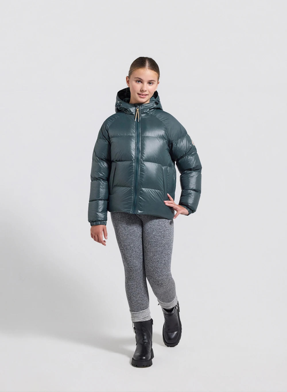 Children's hooded down jacket Pyrenex Sten dark green