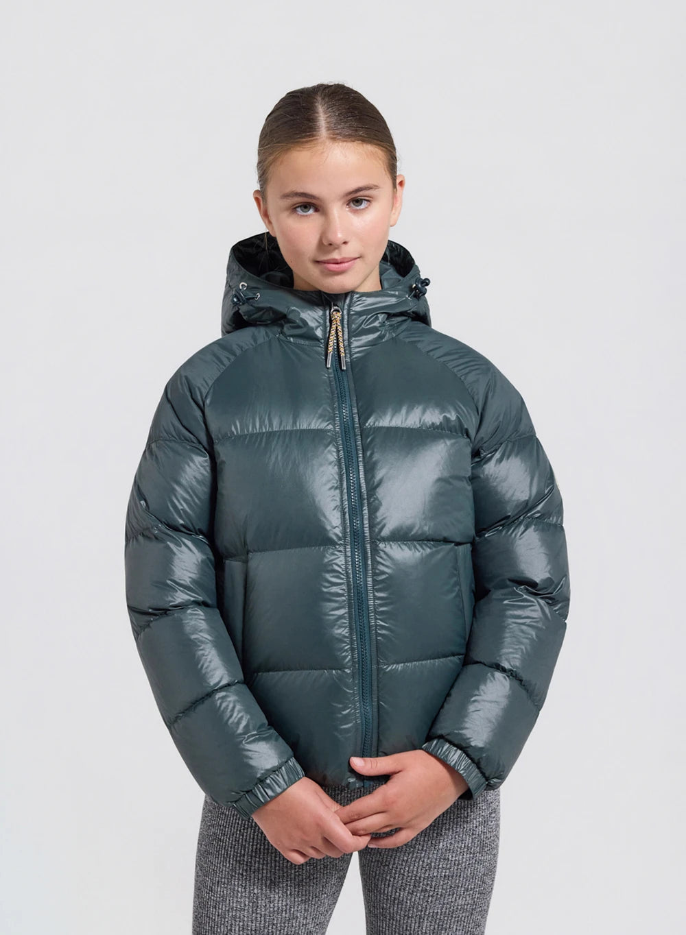 Children's hooded down jacket Pyrenex Sten dark green