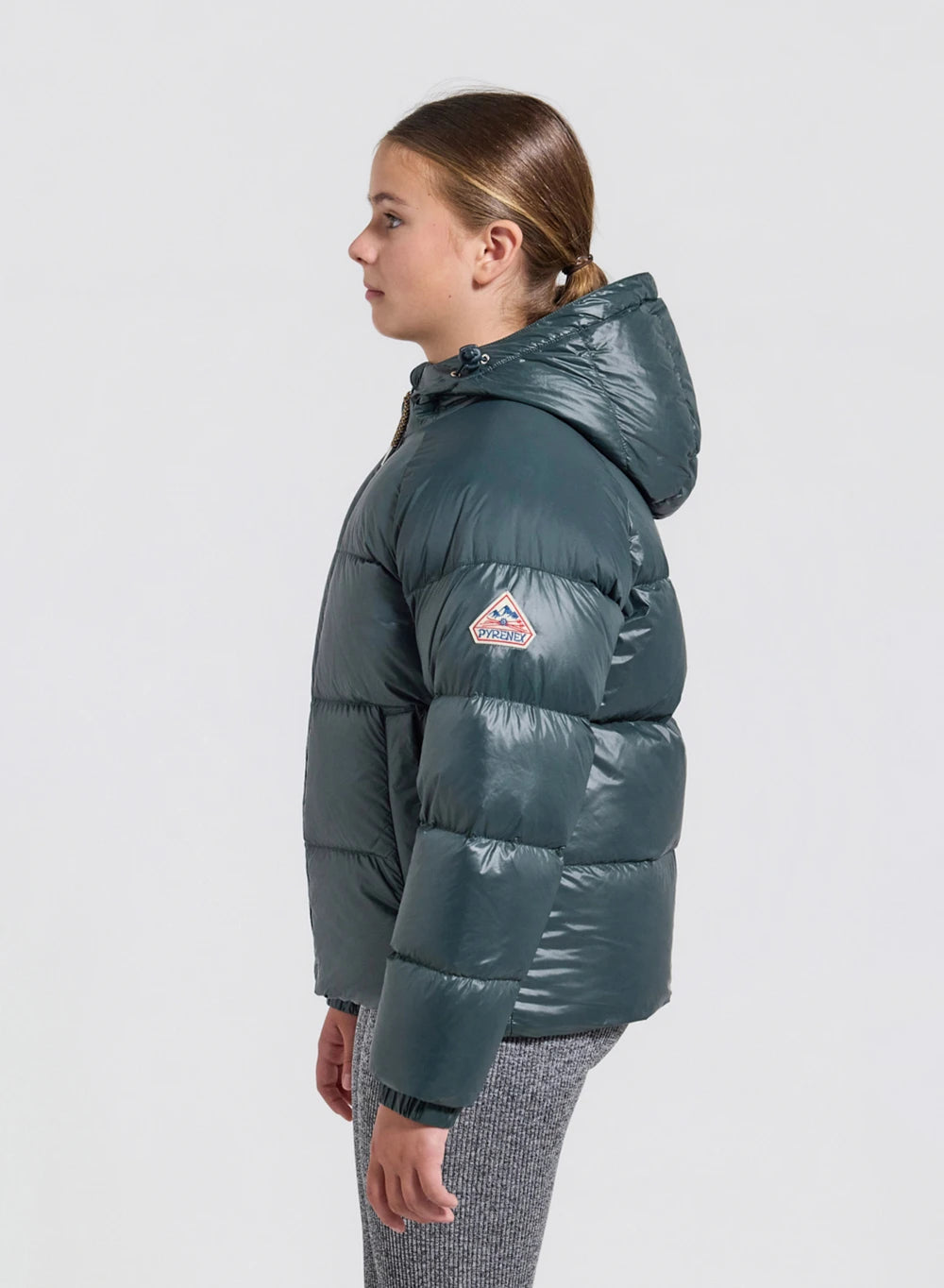 Children's hooded down jacket Pyrenex Sten dark green