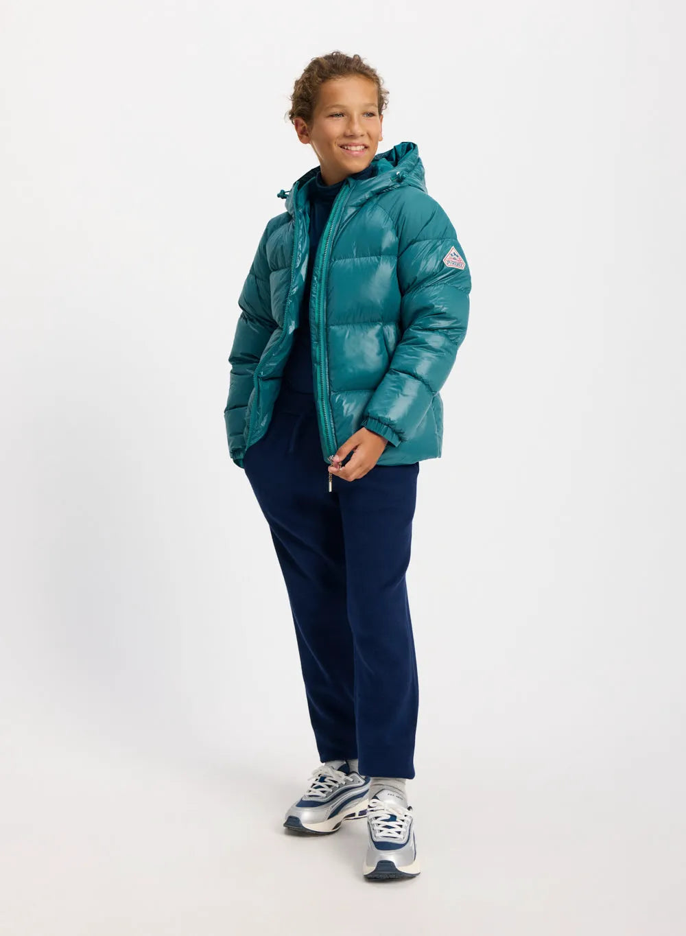 Pyrenex Sten children's hooded down jacket in turquoise blue