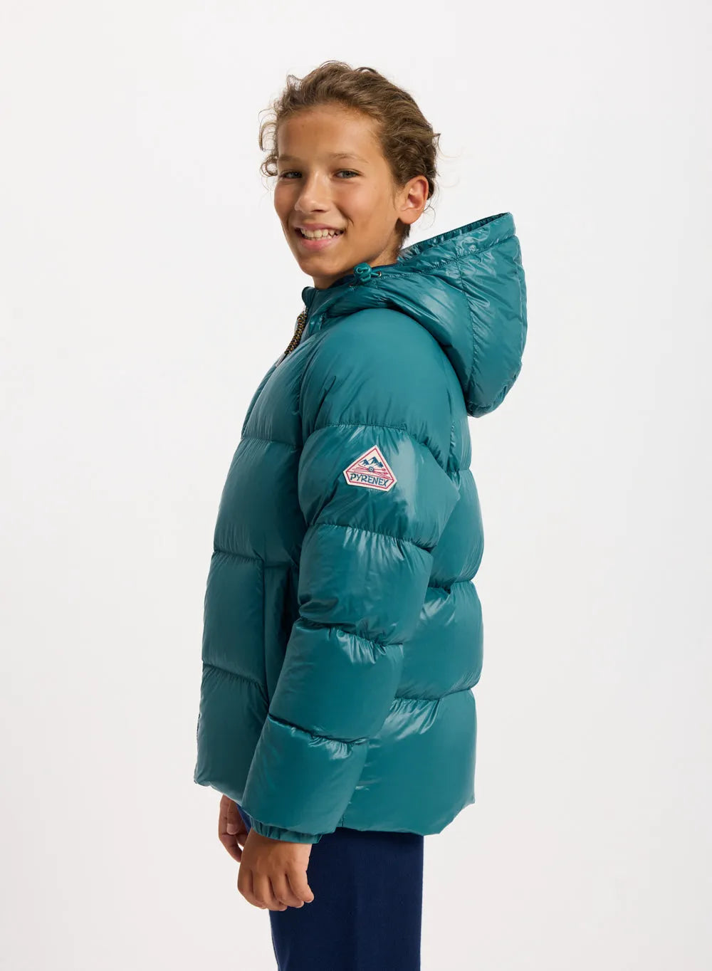 Pyrenex Sten children's hooded down jacket in turquoise blue