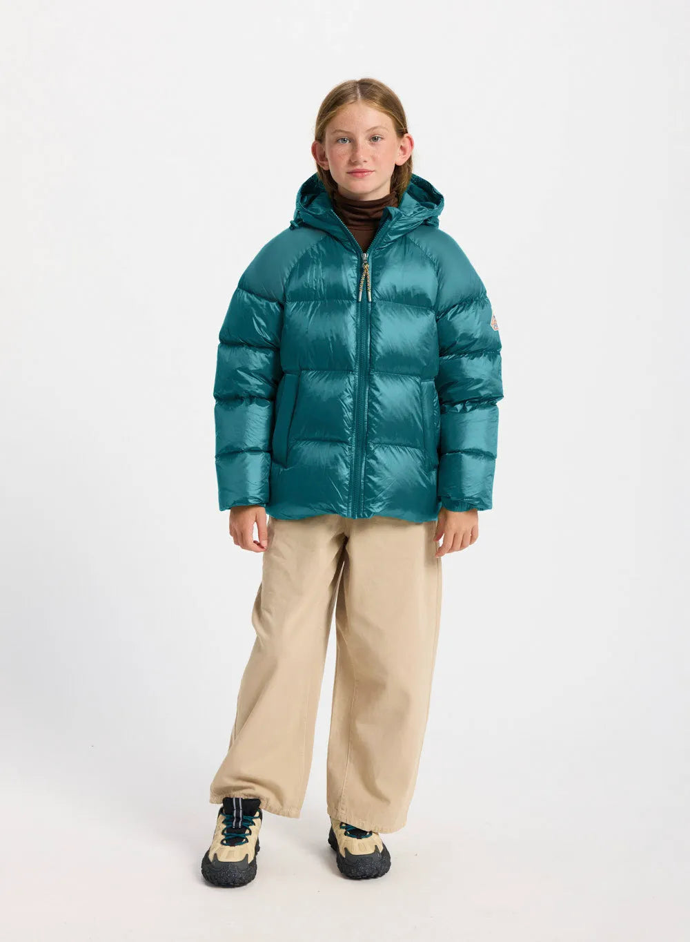 Pyrenex Sten children's hooded down jacket in turquoise blue
