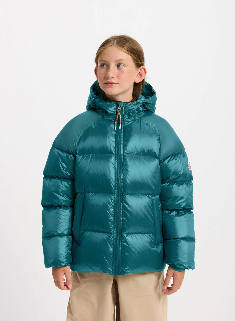 Pyrenex Sten children's hooded down jacket in turquoise blue