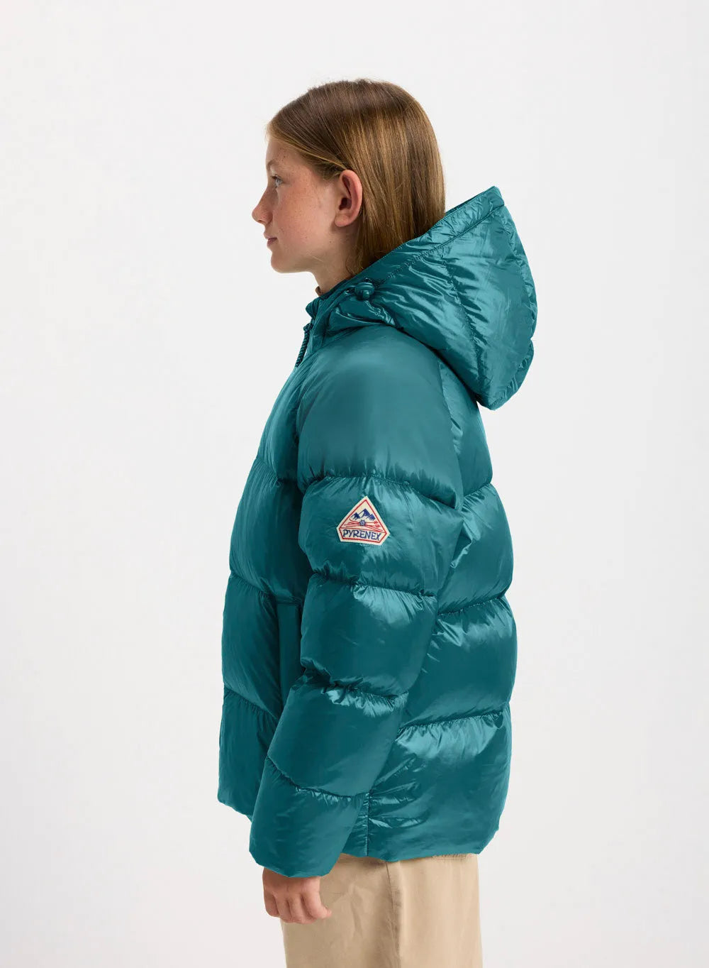 Pyrenex Sten children's hooded down jacket in turquoise blue
