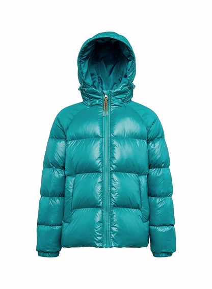 Pyrenex Sten children's hooded down jacket in turquoise blue