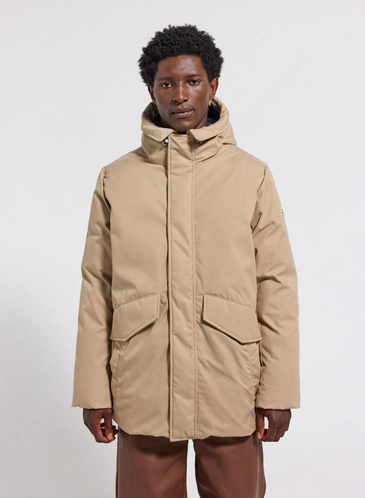 Quilted hooded men's parka Pyrenex Fingal light beige