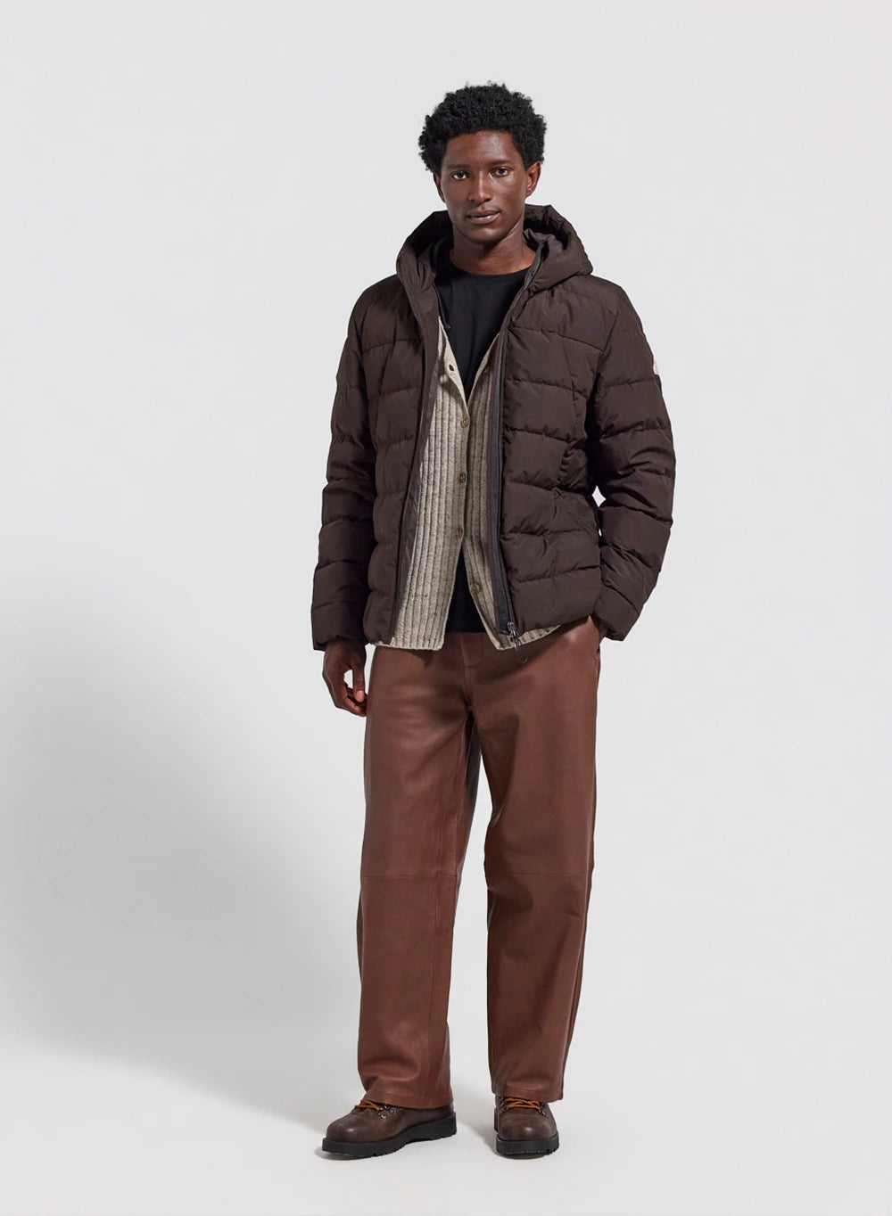 Men's hooded Pyrenex Kepler dark brown down jacket