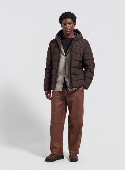 Men's hooded Pyrenex Kepler dark brown down jacket