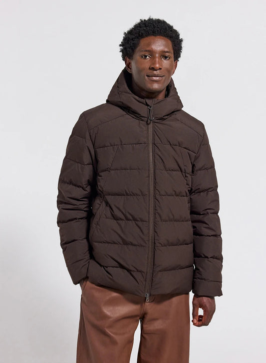 Men's hooded Pyrenex Kepler dark brown down jacket
