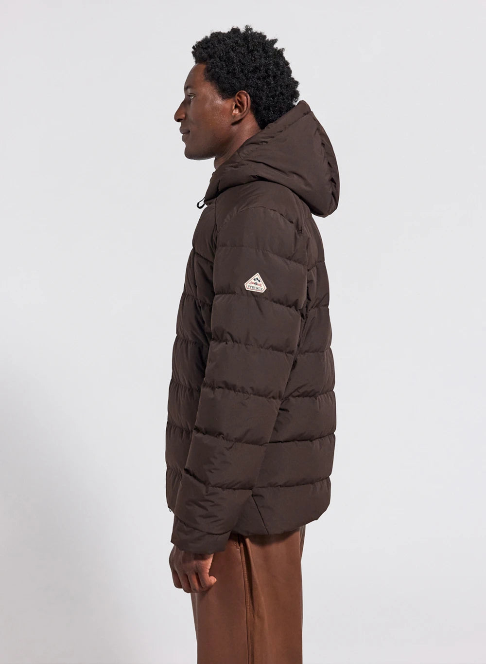 Men's hooded Pyrenex Kepler dark brown down jacket
