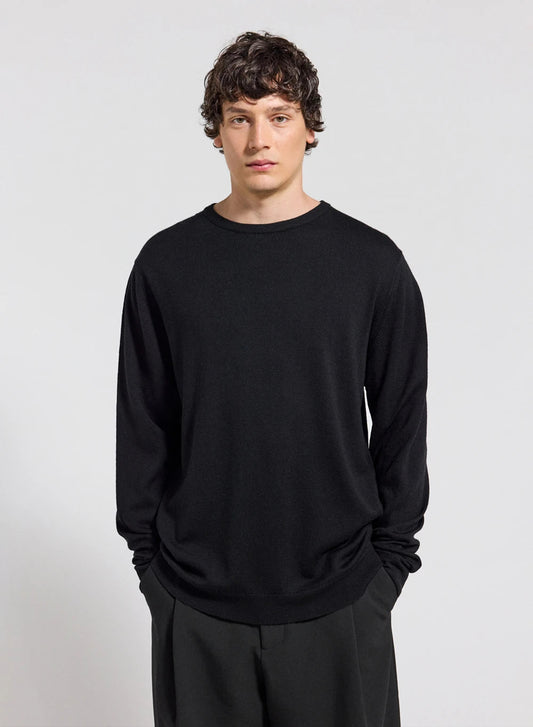 Fine round-neck merino wool men's jumper Omhet black