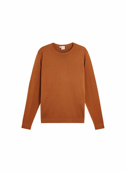 Men's fine crew-neck merino wool jumper Omhet brown