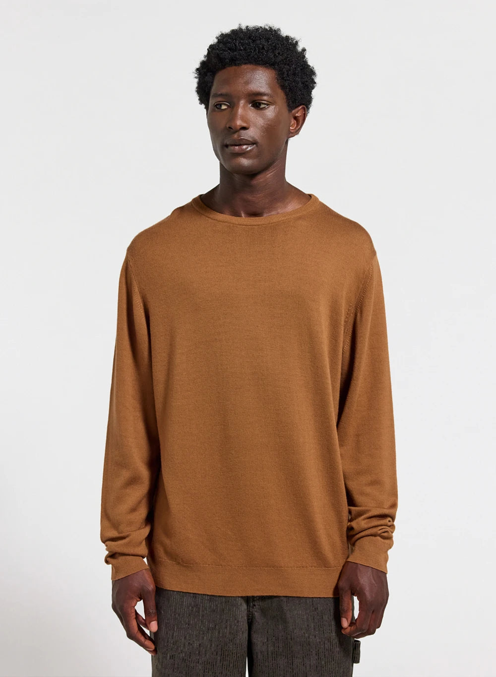 Men's fine crew-neck merino wool jumper Omhet brown