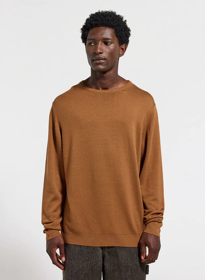 Men's fine crew-neck merino wool jumper Omhet brown