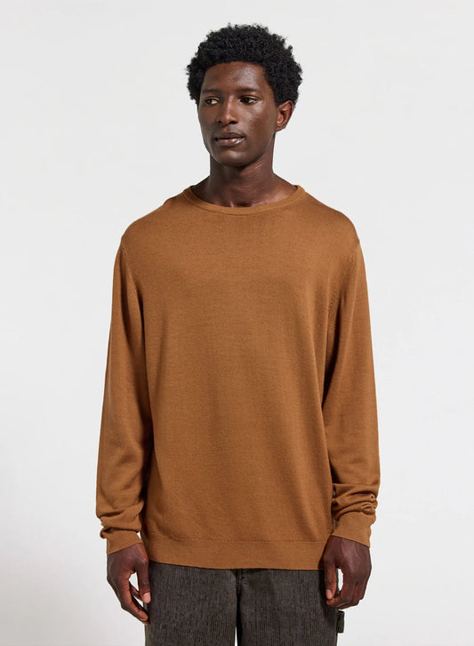 Men's fine crew-neck merino wool jumper Omhet brown