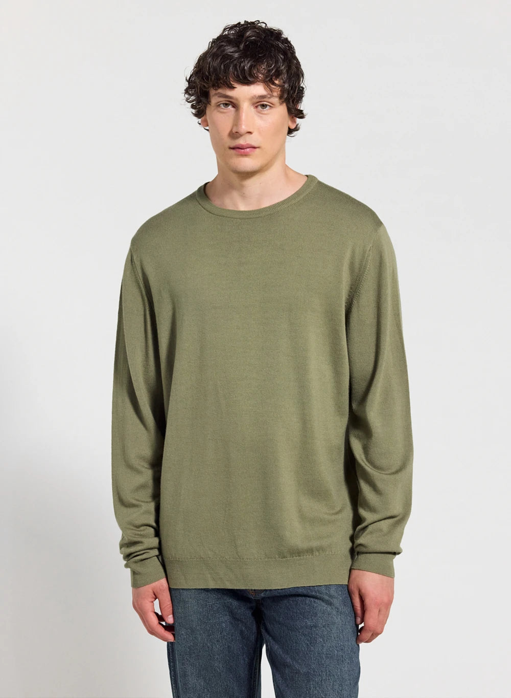 Men's fine round-neck merino wool jumper Omhet kaki