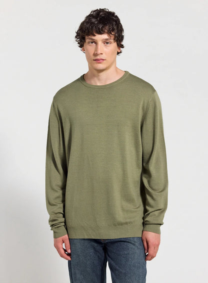 Men's fine round-neck merino wool jumper Omhet kaki
