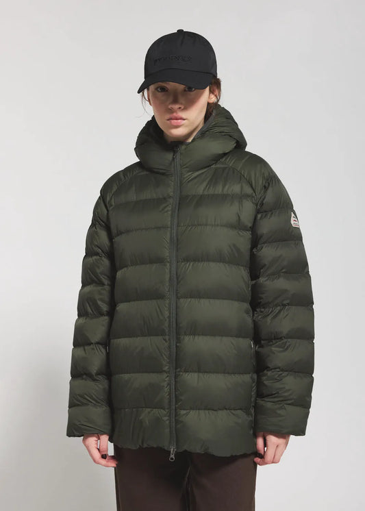 Hooded men's down jacket Pyrenex Arial dark khaki