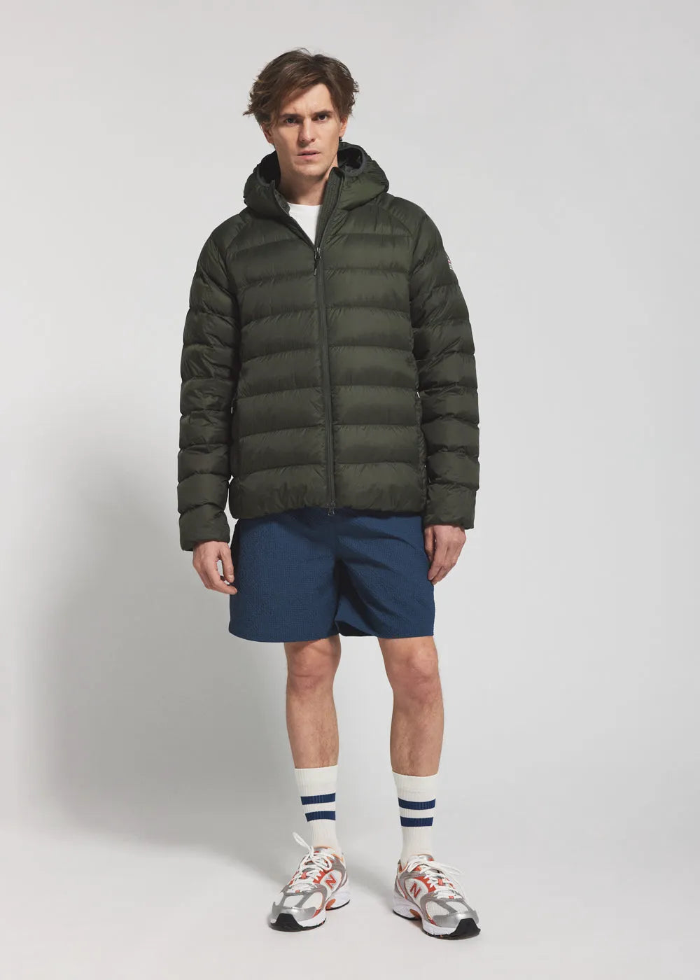 Hooded men's down jacket Pyrenex Arial dark khaki