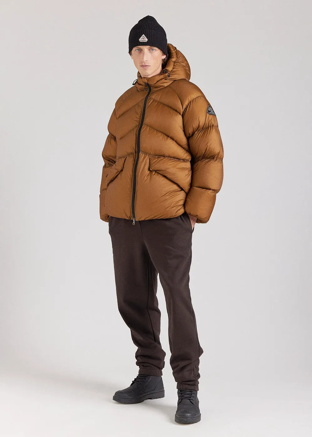 Pyrenex Stellar men's technical hooded down jacket bronze