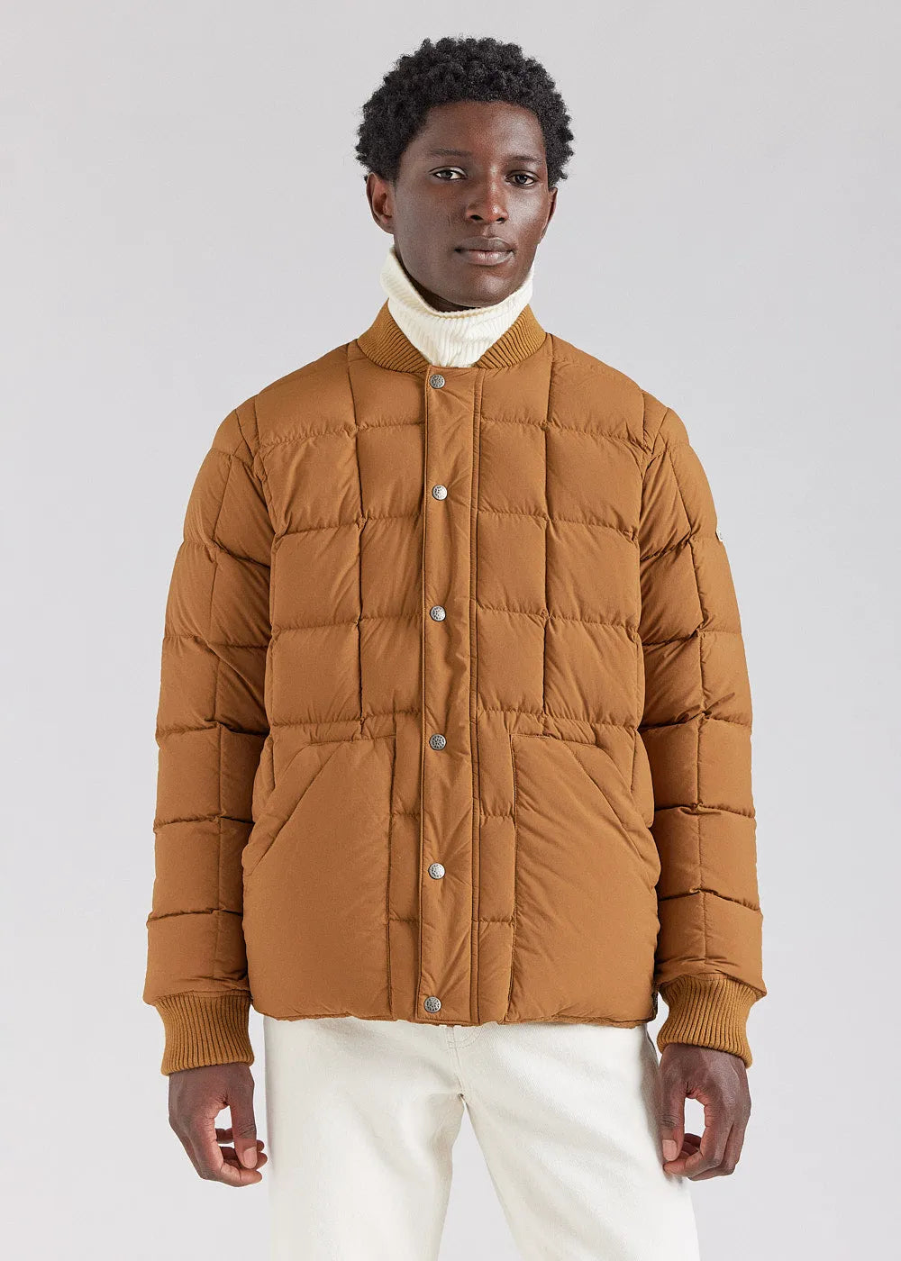 Pyrenex Flight men's down jacket with square quilting in Bronze Brown
