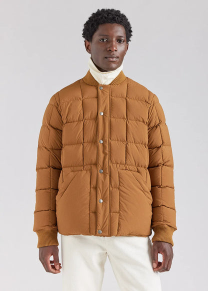 Pyrenex Flight men's down jacket with square quilting in Bronze Brown