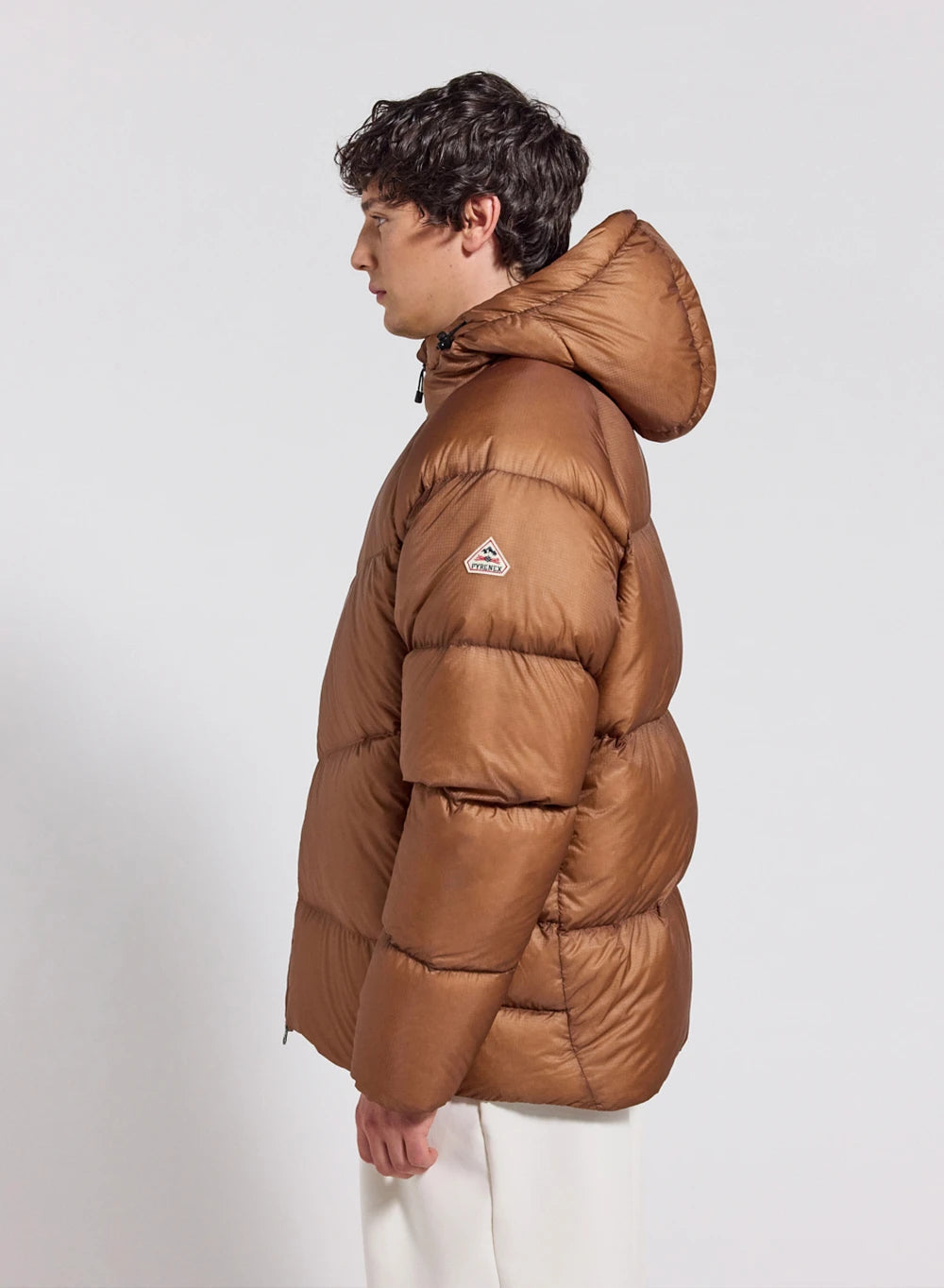 Men's winter hooded down jacket Pyrenex Helium in light brown