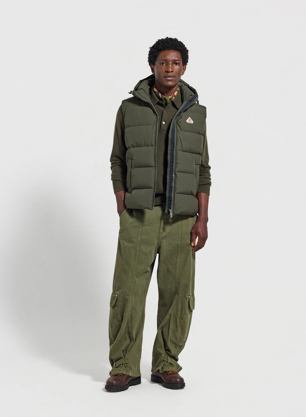 Pyrenex Spoutnic sleeveless down jacket with removable hood dark khaki