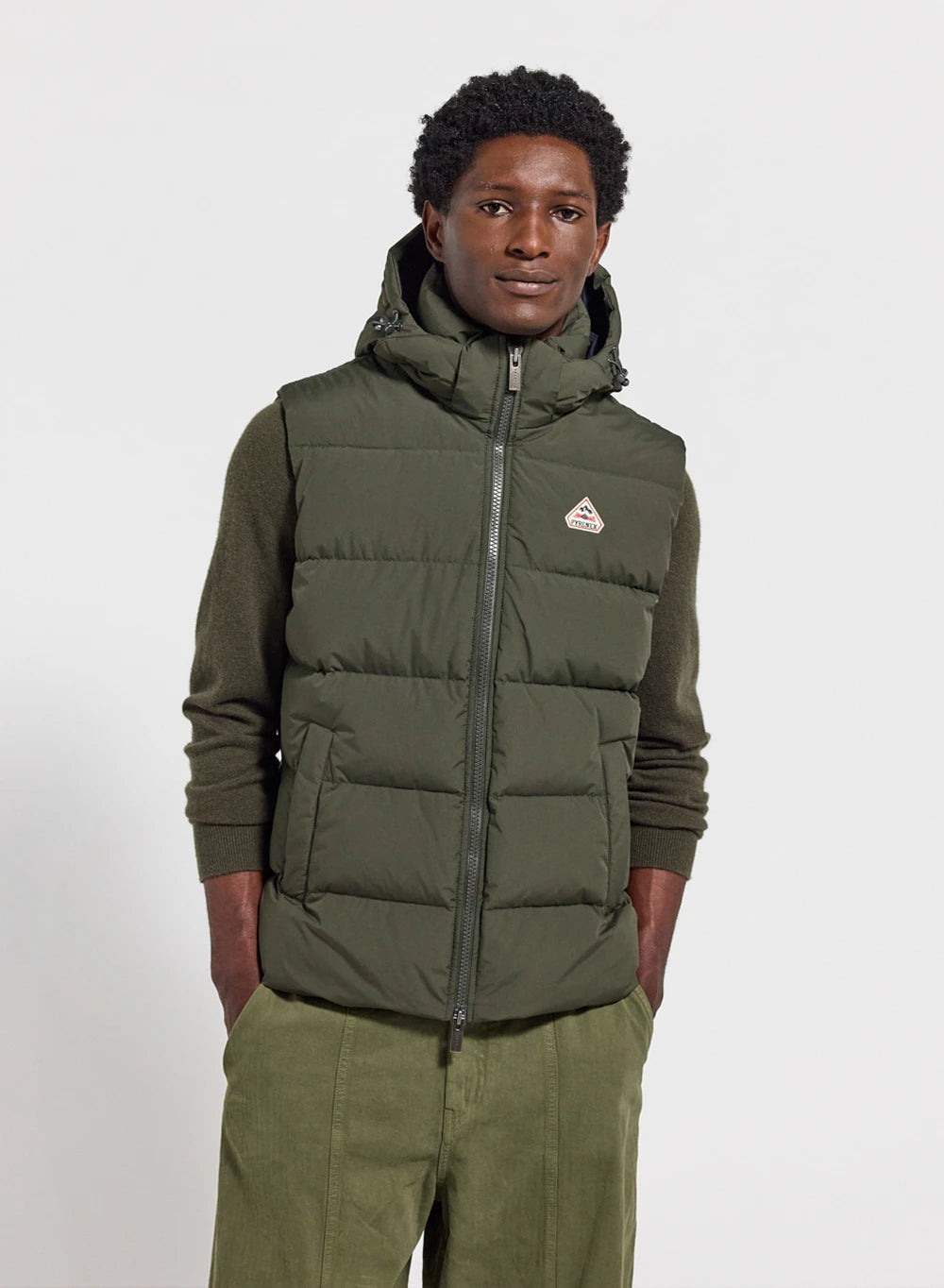Pyrenex Spoutnic sleeveless down jacket with removable hood dark khaki